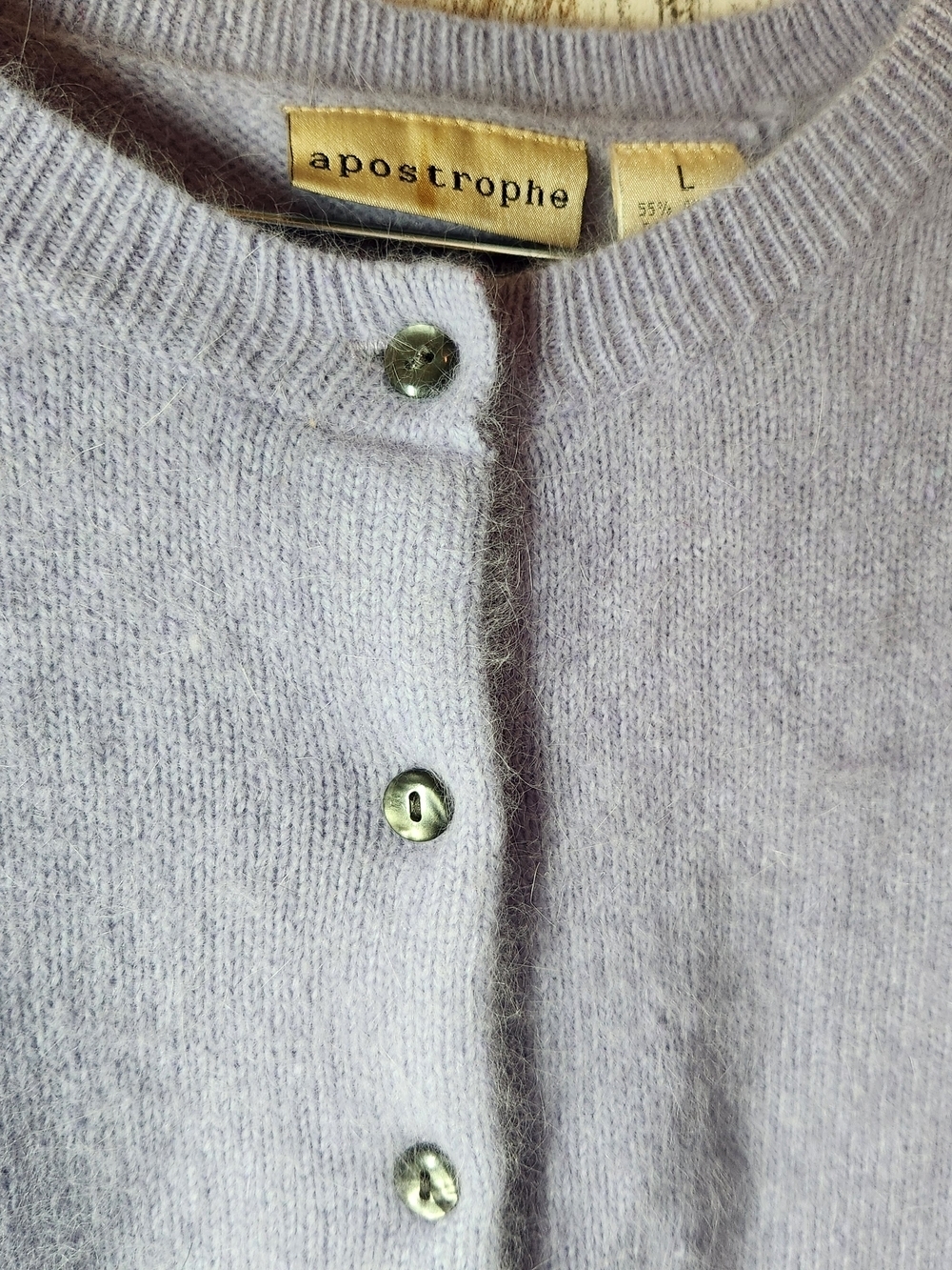 Apostrophe Soft Lavender Light Purple Crewneck Sweater Size L  Cardigan - Picture 3 of 7